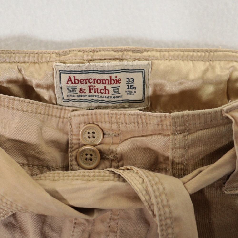 Abercrombie & Fitch Cargo Pant Y2K 2000's Utility Corduroy Tan Roll-up 33/16S - Picture 3 of 11